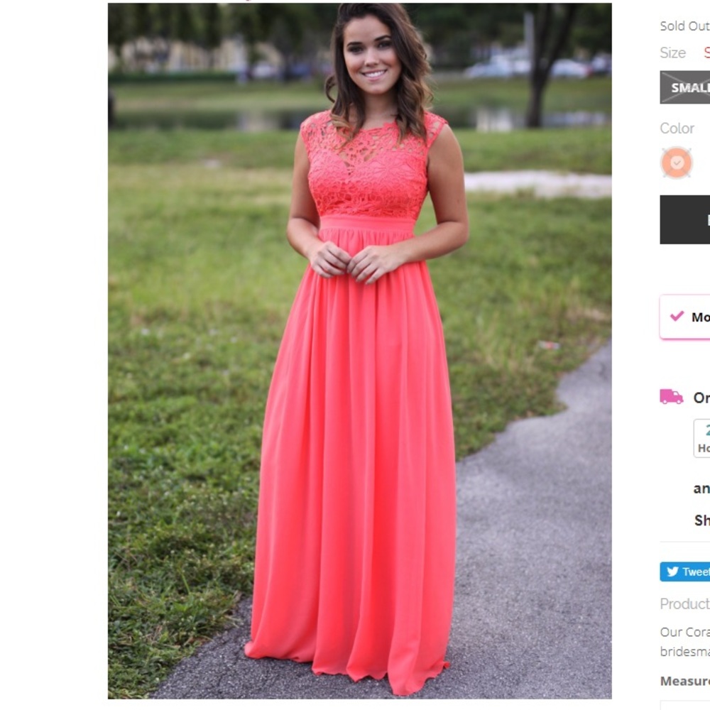 👗Lace long Coral maxi bridesmaid dress 👗